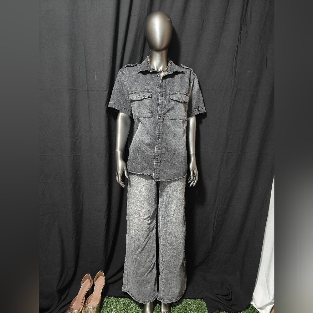 Washed Denim Pants Set